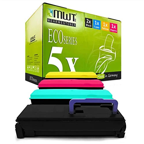 5 cartuchos de tóner Kraft para impresoras de oficina compatibles con Kyocera TK-550: negro, cian, magenta y amarillo.