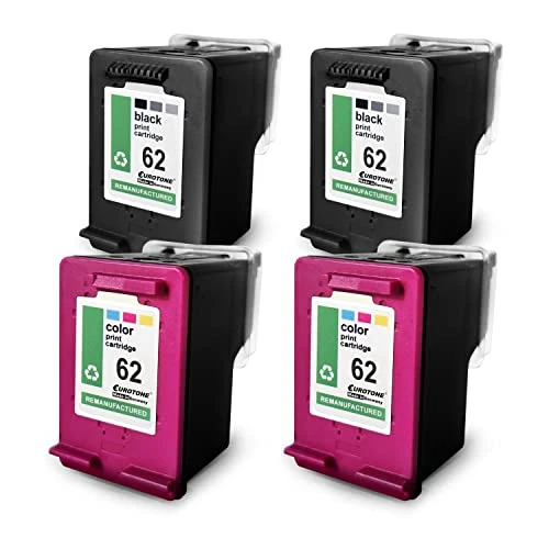 4 cartuchos de tinta Eurotone compatibles con HP 62XL – Negro/Cian/Magenta/Amarillo – para HP Envy 5540 e-All-in-One, Serie HP Envy 5540