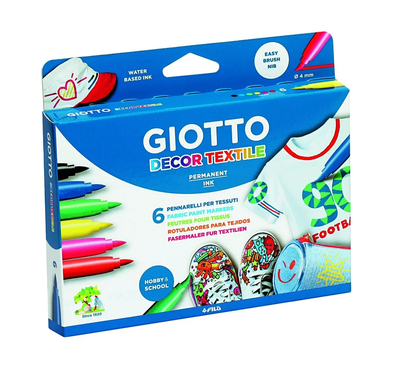 GIOTTO ROTULADORES DECOR TEXTIL PERMANENTES COLORES SURTIDOS ESTUCHE 6 UD