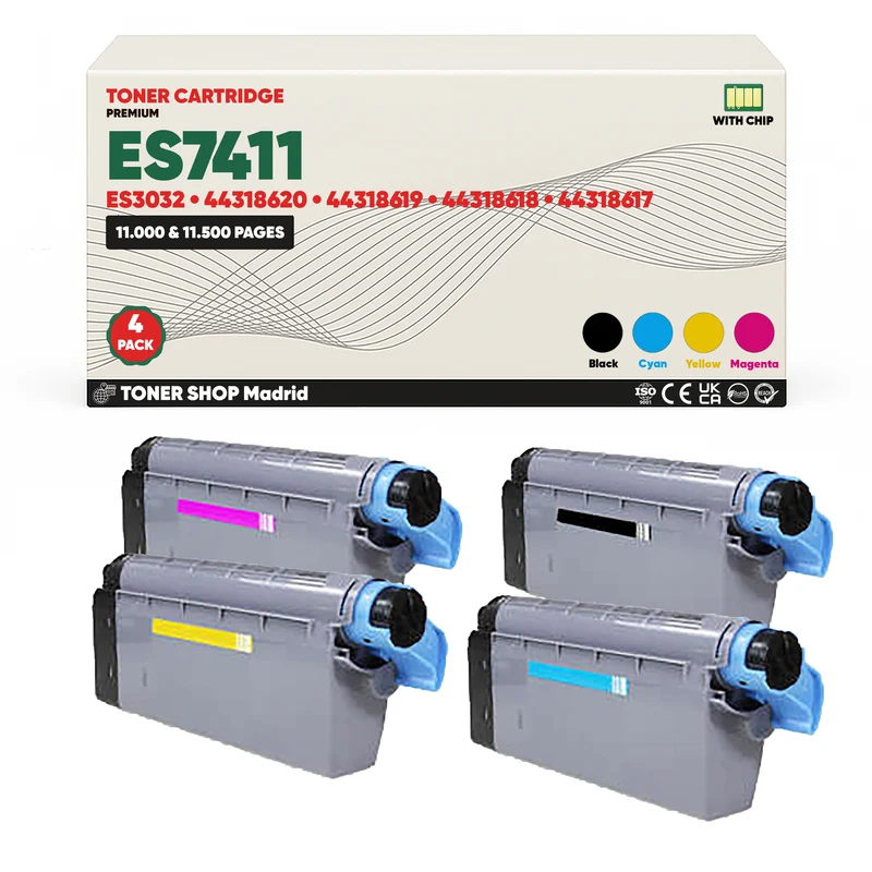 BDink Cartuchos Tóner Compatibles OKI Executive ES7411/ES3032 CMYK (Pack 4)