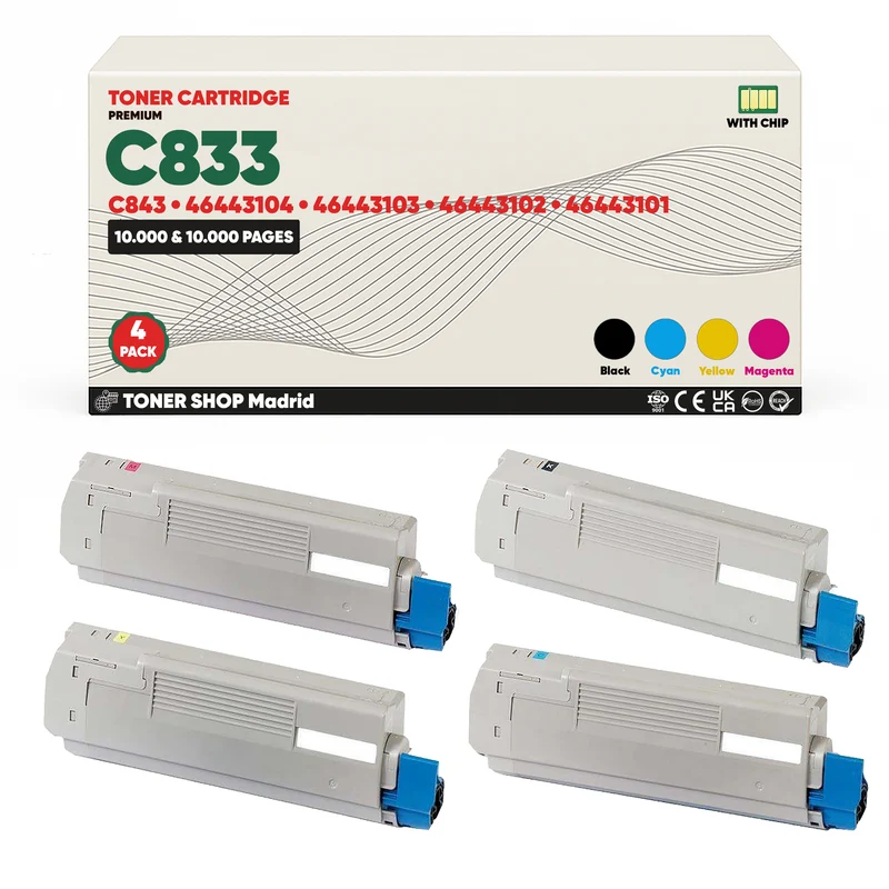 BDink Cartuchos Tóner Compatibles OKI C833/C843 CMYK (Pack 4)