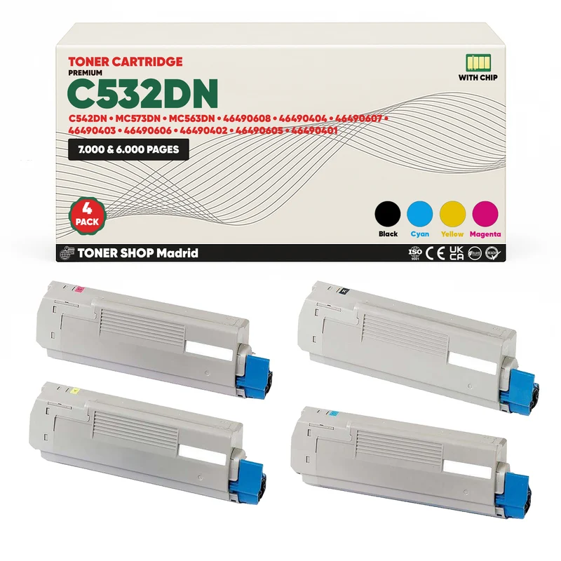 BDink Cartuchos Tóner Compatibles OKI C532DN/C542DN/MC563DN/MC573DN CMYK (Pack 4)