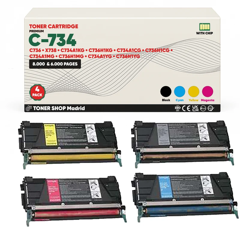 BDink Cartuchos Tóner Compatibles Lexmark C734 CMYK (Pack 4)