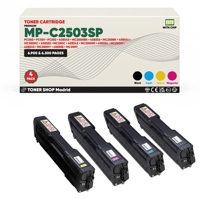 BDink Cartucho/s Tóner Compatible/s Ricoh MC250/PC300/PC301/PC302 CMYK (Pack 4)