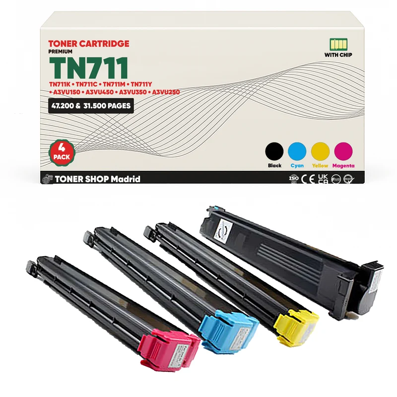 BDink Cartucho de Toner Compatible Konica Minolta TN711 (Pack 4) CMYK