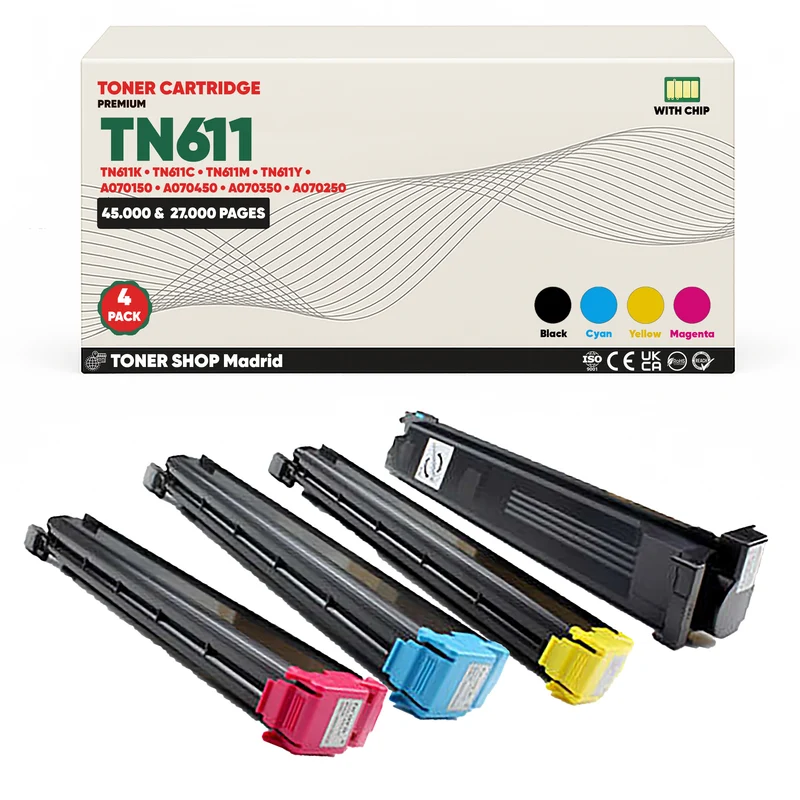 BDink Cartucho de Toner Compatible Konica Minolta TN611 (Pack 4) CMYK