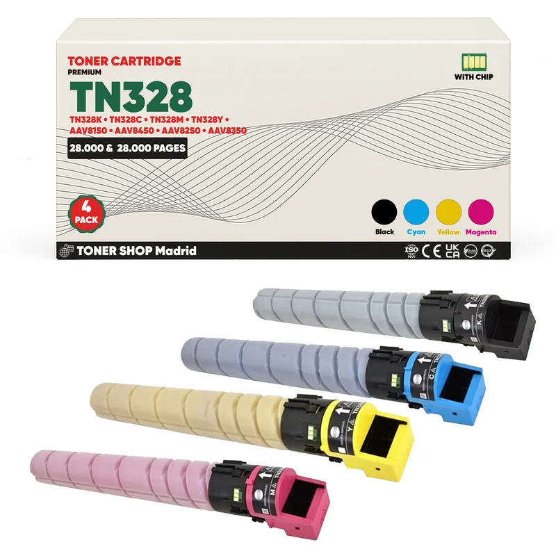 BDink Cartucho de Toner Compatible Konica Minolta TN328 (Pack 4) CMYK