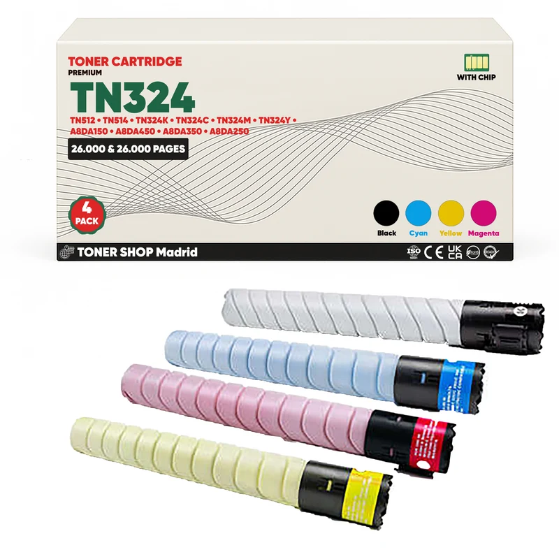 BDink Cartucho de Toner Compatible Konica Minolta TN324 (Pack 4) CMYK