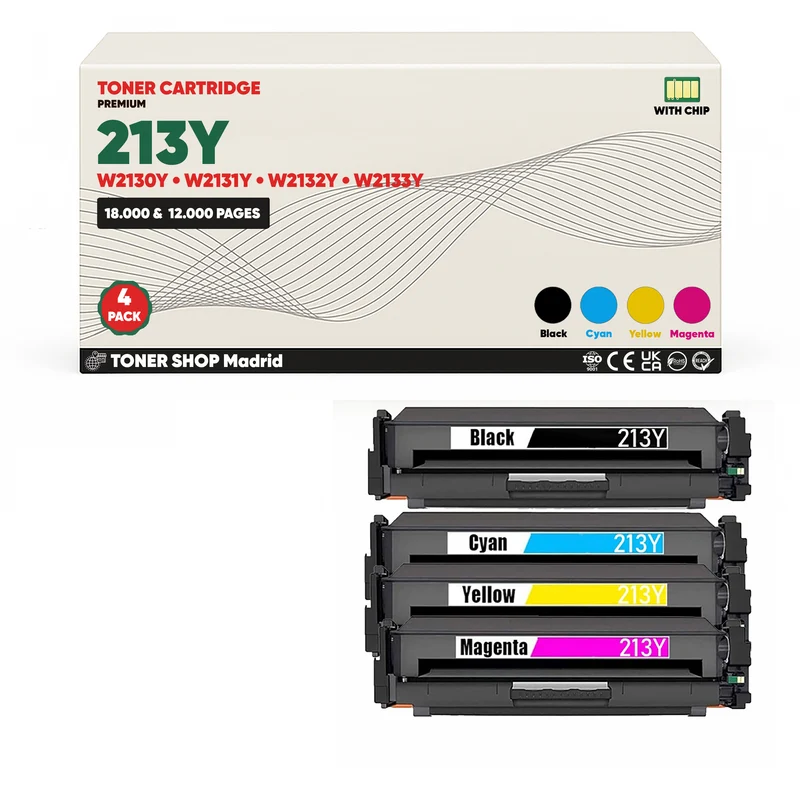 BDink Tóner Compatible HP 213Y (Pack 4 CMYK) W2130Y W2131Y W2132Y W2133Y
