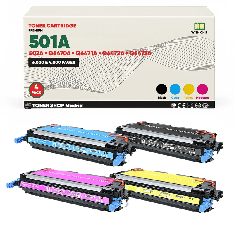 BDink Tóner Compatible HP 501A (Pack 4 CMYK) Q6470A Q6471A Q6472A Q6473A