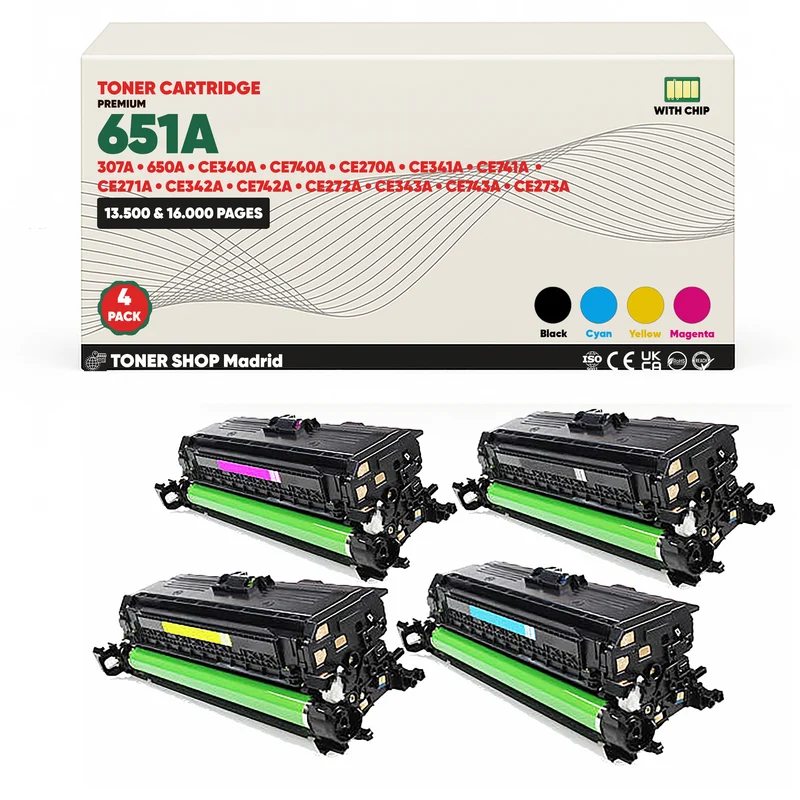 BDink Cartucho Tóner Compatible HP 651A/307A/650A CMYK (Pack 4)