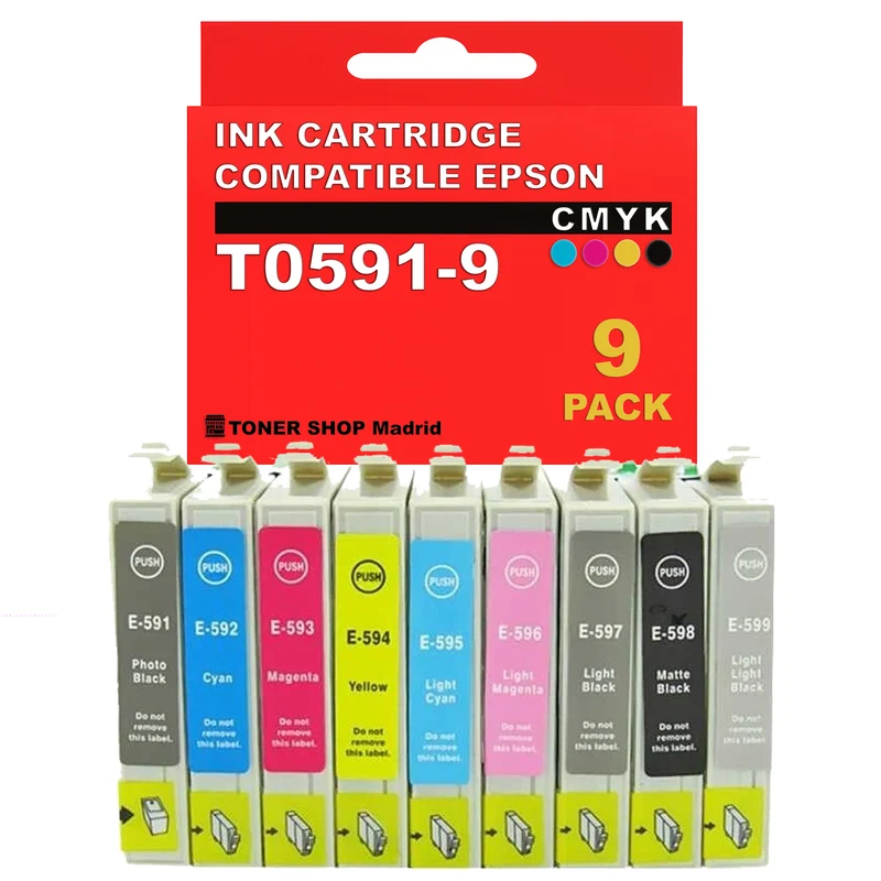 BDink Cartuchos Tinta Compatible Epson T0591 a T0599 CMYK (Pack 9)