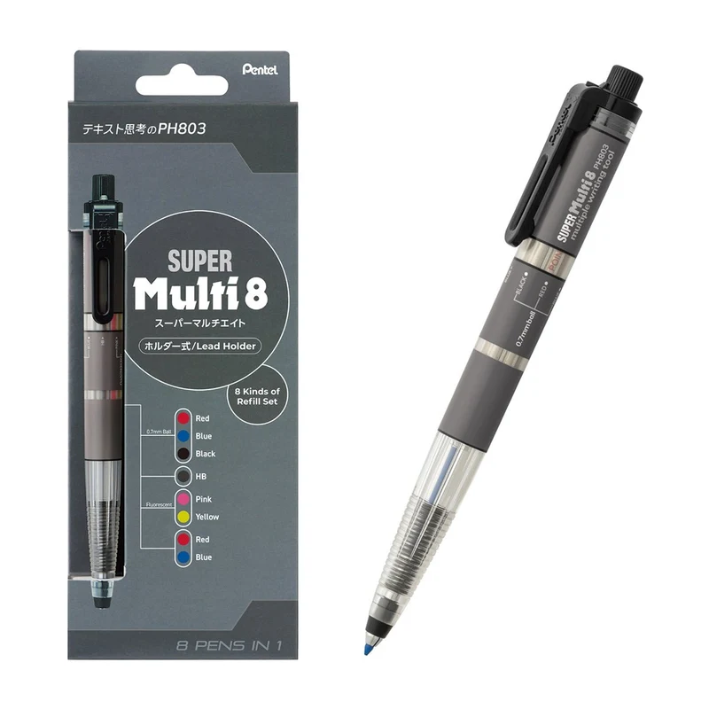 Pentel SUPER Multi8 Holder Type Gray 5 Color Leads 3 Color Pen XPH803ST