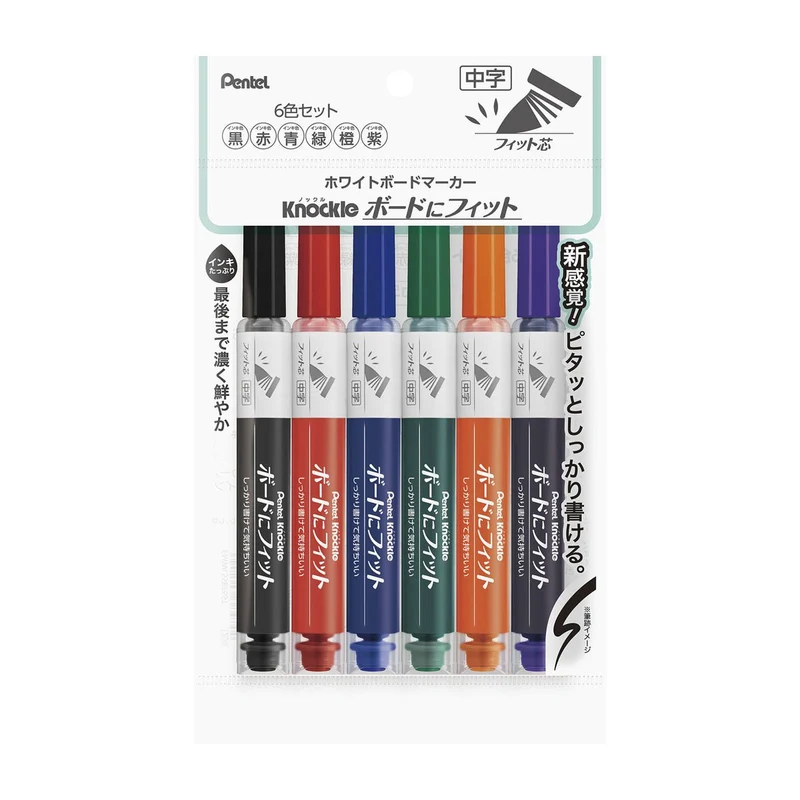 Pentel Knuckle Whiteboard Marker Medium Direct Ink 6 Color Set EMWL5SBF6ST