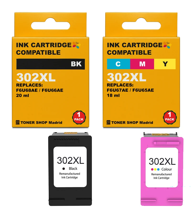 BDink Cartuchos Tinta Remanufacturados HP 302XL Negro y Color (Pack 2)