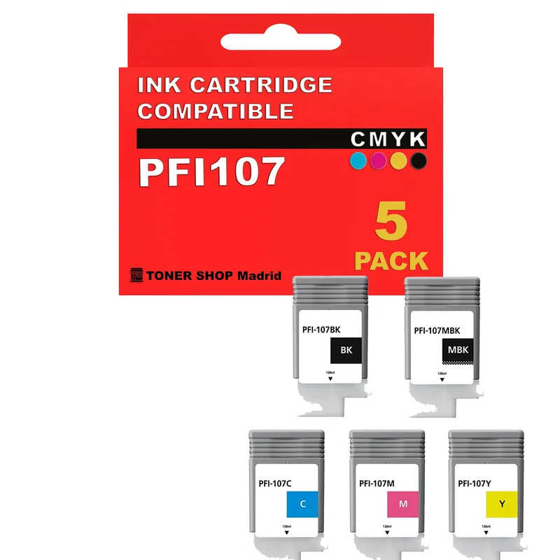 BDink Cartuchos Tinta Compatible con Canon PFI107 (Pack 5)