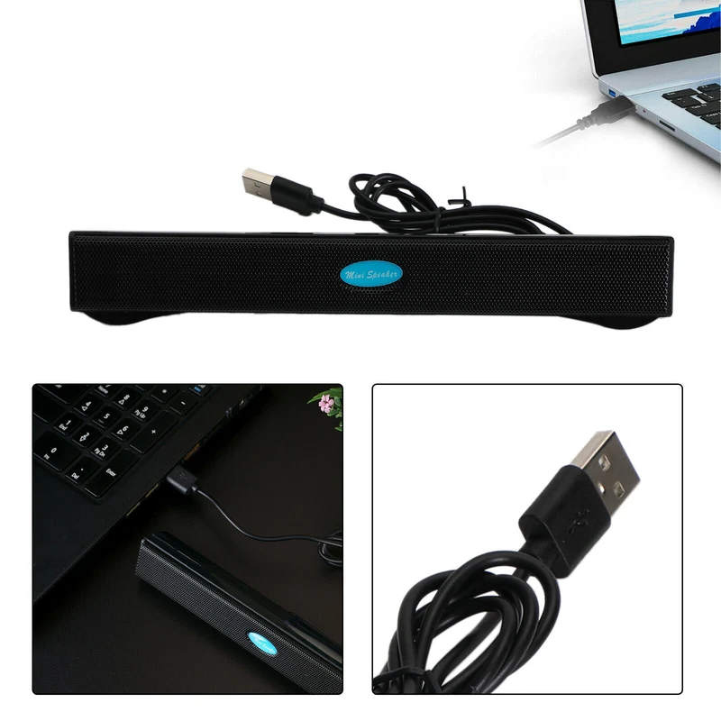 100HZ Wired USB Computer Haut-parleurs Stereo Sound Bar pour PC Laptop Noir