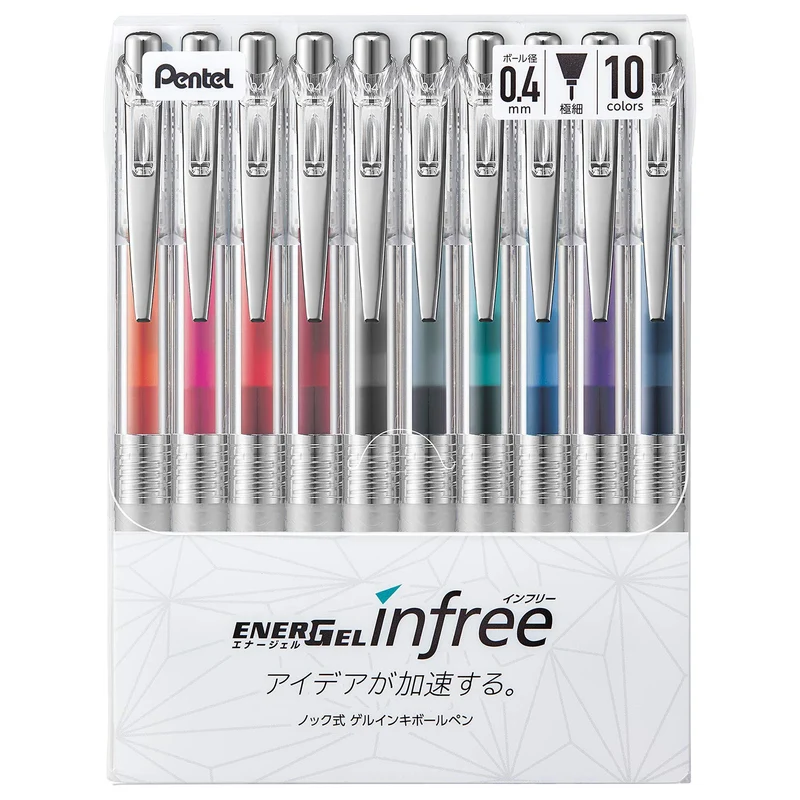 Pentel EnerGel Infree Gel Pen 0 4mm Clear Barrel 10 Colors