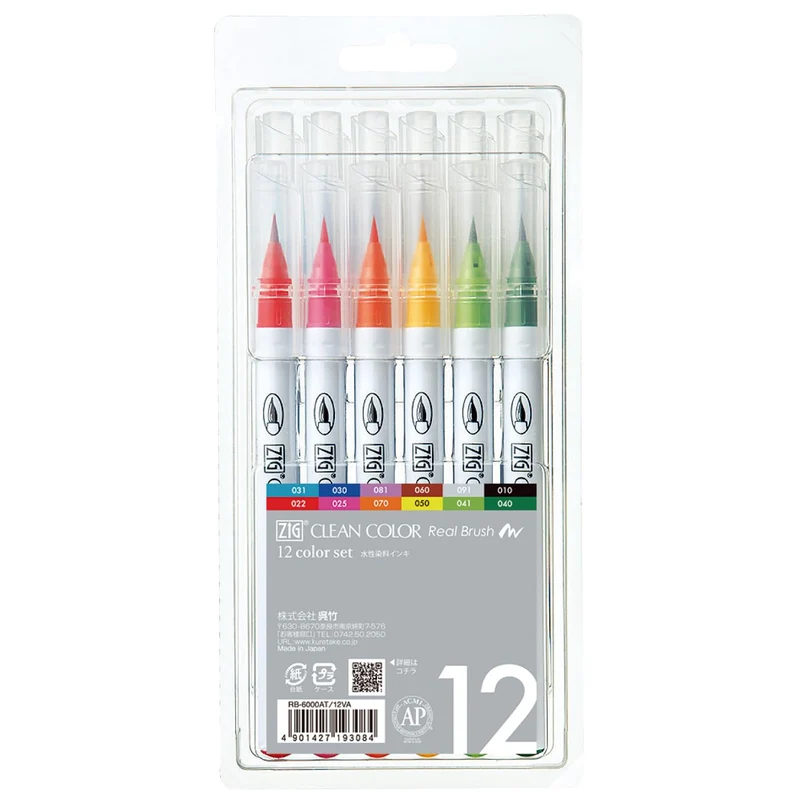 Kuretake ZIG Clean Color Real Brush Pens 12 Colors