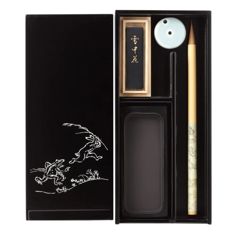 Akashiya Adult Calligraphy Set Echizen Lacquer Black Chojugiga Small