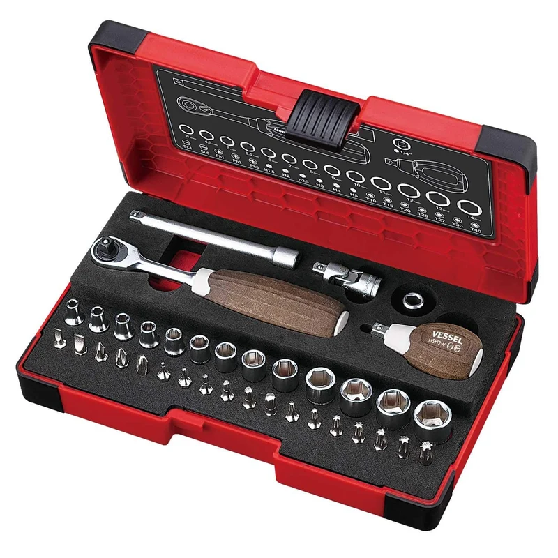 VESSEL Woody 1/4-inch Drive Socket Set (6 35 mm) 36-Piece HRW2001M-W