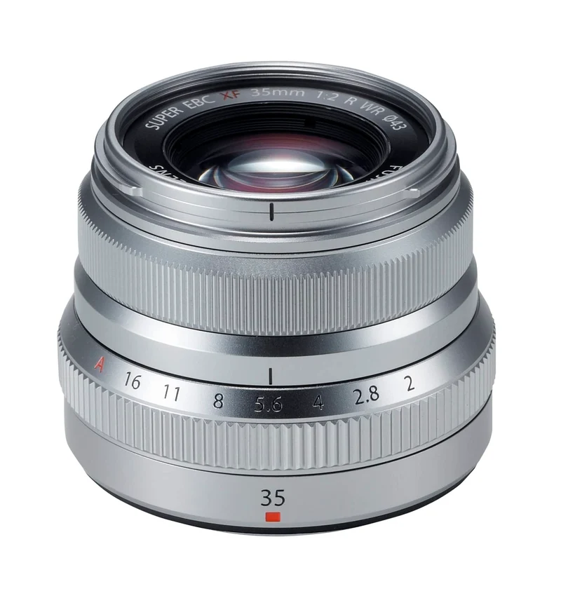 FUJIFILM X-mount 35mm F2 R WR — Compact Silver Prime with Aperture Ring