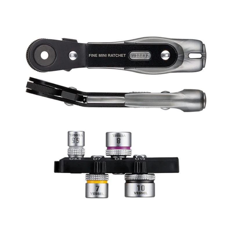 VESSEL TD-26B Ultra-Thin Precision Mini Angled Ratchet Driver with 4 Sockets