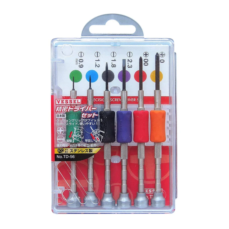 VESSEL 6-Piece Precision Screwdriver Set: +0 +00 -0 9 -1 2 -1 8 -2 3 (TD-56)