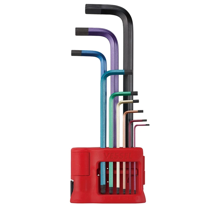 VESSEL 9pc Rainbow Ball‑End L‑Hex Key Set with Magnetizer & Holder (8909BP)