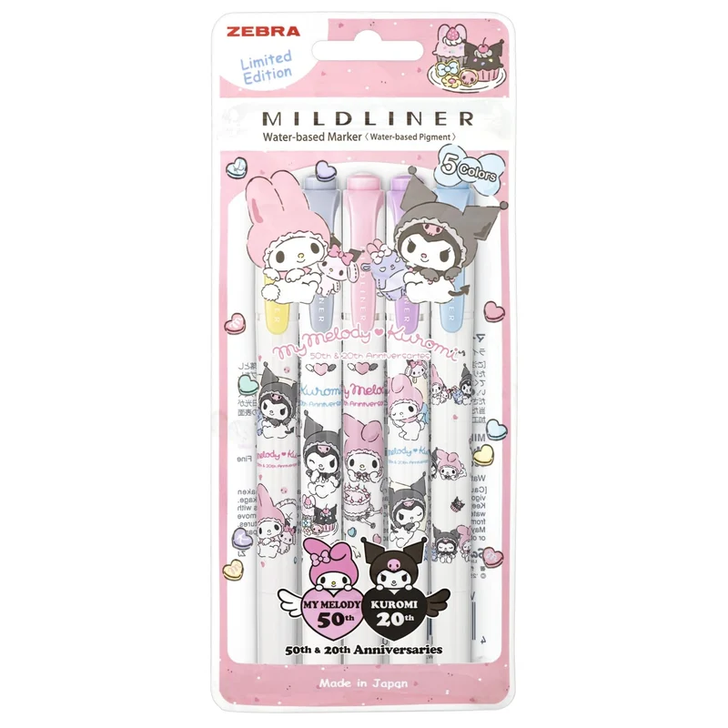 Zebra Mildliner Highlighter Sanrio My Melody & Kuromi 50th Anniv 5-Color Set