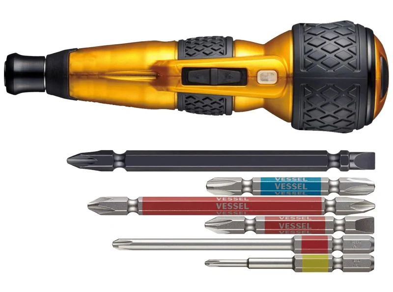 VESSEL Electric Ball Grip Screwdriver Premium 3-Mode 220USB-P1GL Gold Set