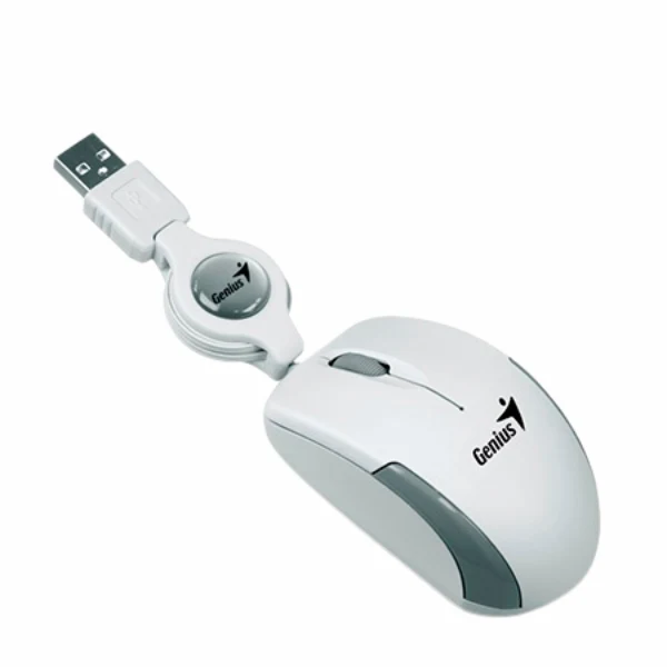 Mouse Genius Micro Traveler V2 USB Óptico 1200 DPI - Cable Retráctil - Blanco - 31010125104