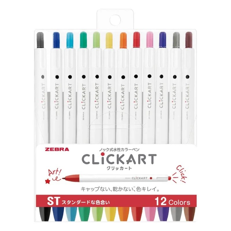 Zebra ClickArt ST Water-Based Pens 12-Color Set WYSS22-12CST