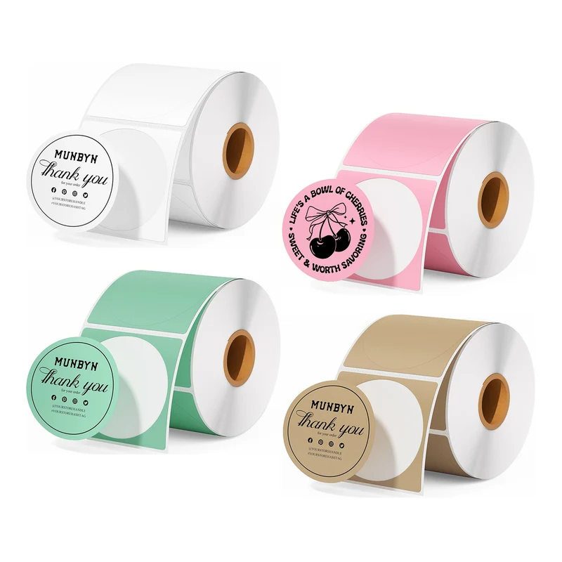 MUNBYN 2" runde Thermoetiketten Kit für Produkt, Logo und Mehrzweck-Aufkleber