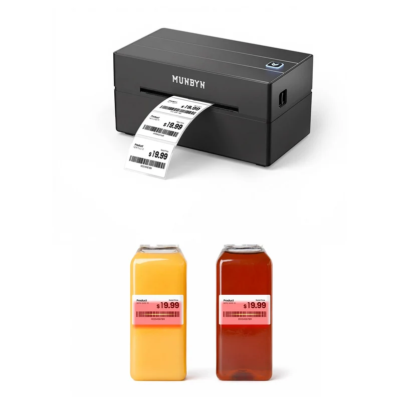 MUNBYN 130B Bluetooth Drucker & Klein Rechteck Etiketten Einzelhandel Produkt Inventar Set