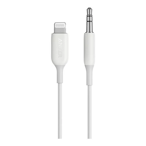 Cable Anker PowerLine Lightning Male to 3.5mm Male Audio Aux Adapter 3 ft. Blanco