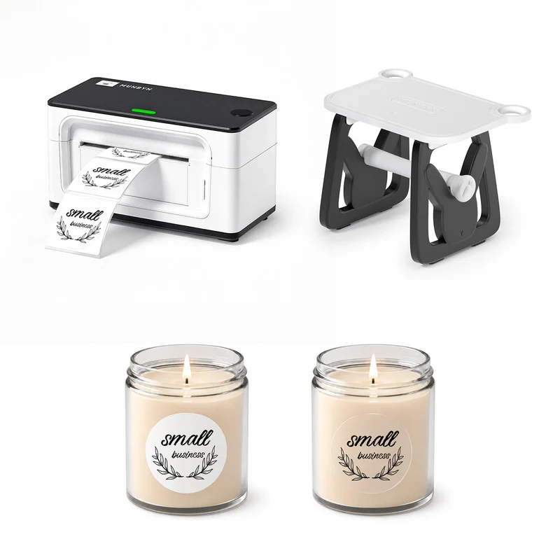 MUNBYN RealWriter 941BP Bluetooth Drucker , Kreis Etiketten & 3 in 1 Halter Kerze Set