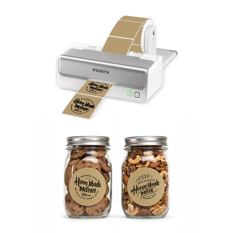 MUNBYN RealWriter 405B Bluetooth Drucker & Kreis Etiketten Bäckerei Profi Set