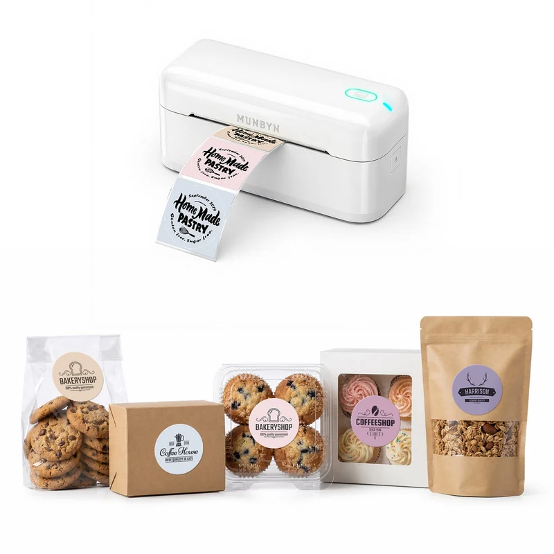 MUNBYN RealWriter 402B Bluetooth Drucker & Morandi Etiketten Bäckerei Verpackung Branding Set