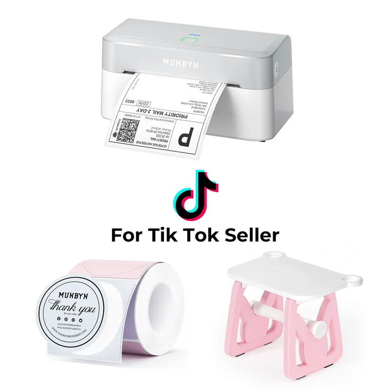 MUNBYN RealWriter 403B Bluetooth Drucker & Morandi Etiketten TikTok Verpackung & Branding Elegant Set