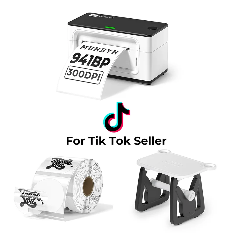 MUNBYN RealWriter 941BP 300DPI Bluetooth Drucker & Transparent Etiketten TikTok Produkt Kennzeichnung Ultra HD Set