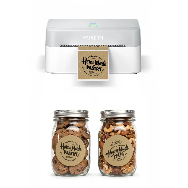 MUNBYN 403B Bluetooth Kabellos Drucker & Kreis Aufkleber Etiketten Bäckerei Produkt Starter Set