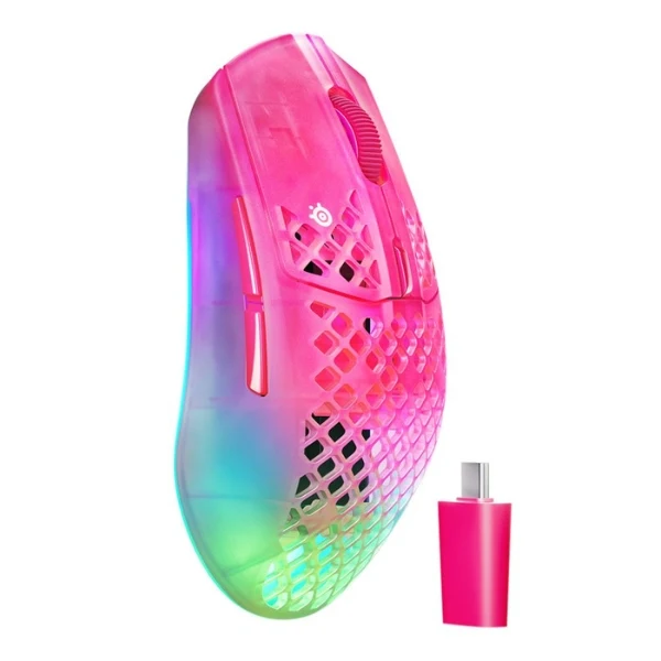 Mouse gaming inalámbrico SteelSeries Aerox 3 Wireless Gen 2 Haze RGB 26000 DPI con polling 4000Hz - 62716 - Rosado