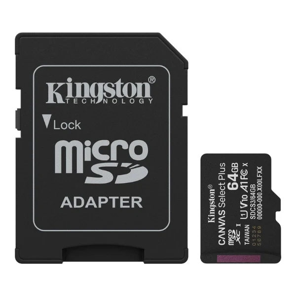 Memoria Micro SD Kingston 64GB Canvas Select Plus - Clase 10 - UHS-I - A1 - SDCS3/64GB-TW