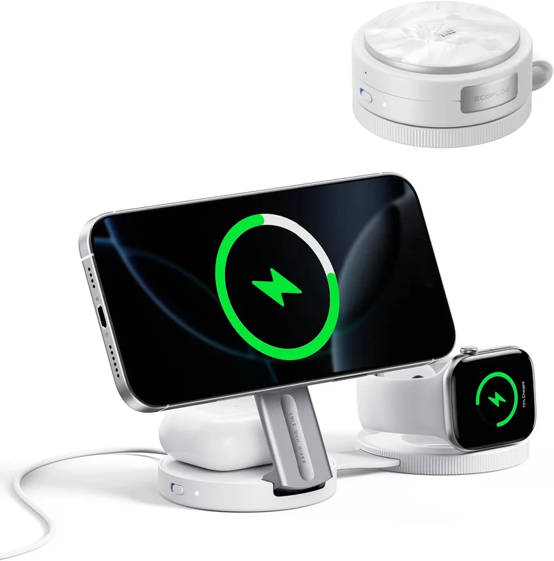 Cargador EcoFlow Rapid Mag 3-in-1 Magnético Inalámbrica Base de Carga, 25 W