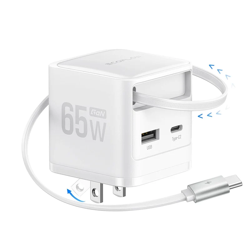 Cargador EcoFlow 65W USB C con Cable Retráctil