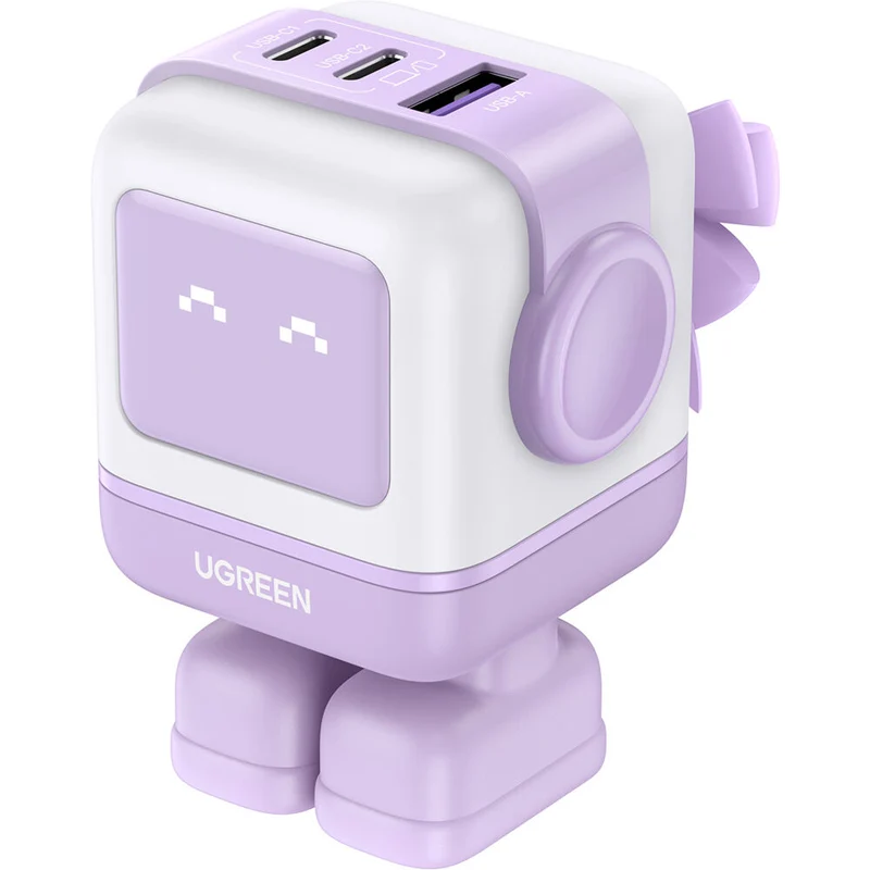 Cargador UGREEN Uno 65W 3 Puertos con Pantalla LED Morado