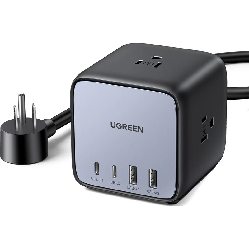 Cargador UGREEN 65W GaN 7 en 1 Cubo con 3 Tomacorrientes y 4 USB