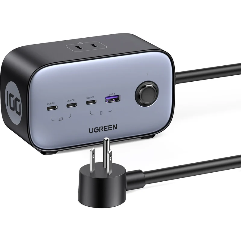 Cargador UGREEN 100W GaN 7 en 1 con 3 Tomacorrientes y 4 USB