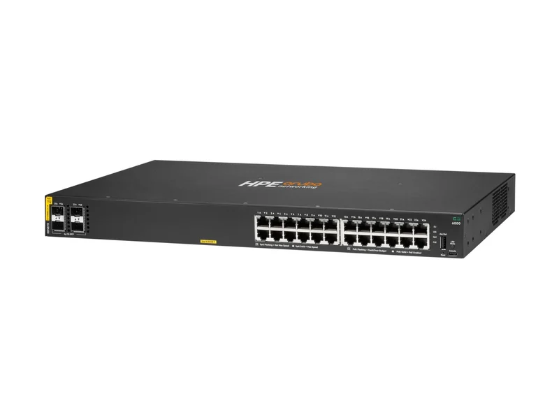 Transceptor de Red HPE Aruba Networking CX 6000 24p 10M/100M/1G Class4 PoE 4p SFP 1G 370W Switch